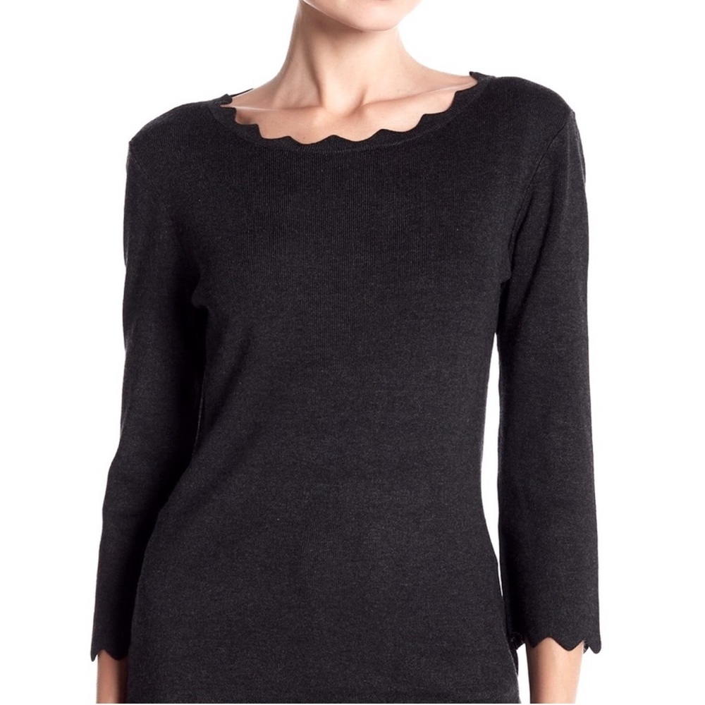 Philosophy | Scallop 3/4 Sleeve Black Sweater | Sz S